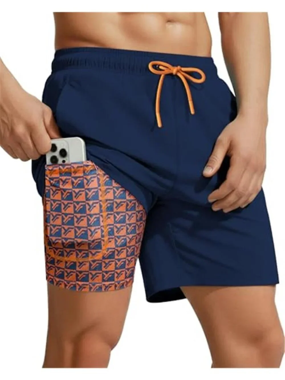Yufawow 7 Inch Men Swim Trunks with Compression Liner Quick Dry Drawstring Male
